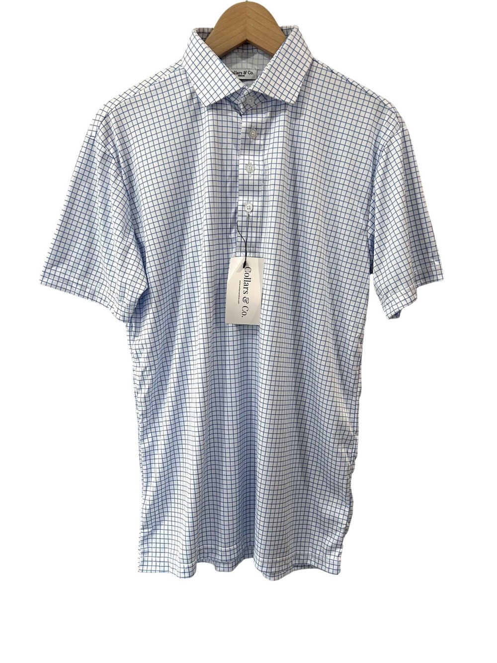 Collars & Co. Semi-Spread Collar Polo M relaxed white blue crisp collar NWT